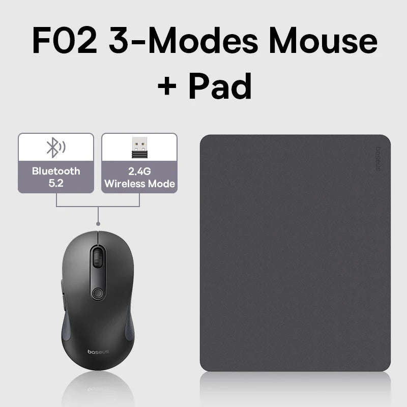 Rato Sem Fios Baseus F02 Ergonomic Dual-Mode (Bluetooth + 2.4GHz) – Silencioso