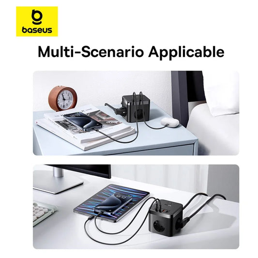 Estação de Carregamento 7-em-1 Baseus GaN 30W – Extensão AC com Portas USB e USB-C