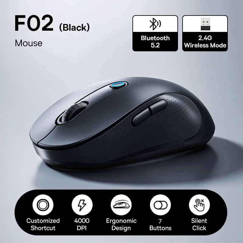 Rato Sem Fios Baseus F02 Ergonomic Dual-Mode (Bluetooth + 2.4GHz) – Silencioso