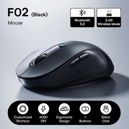 Rato Sem Fios Baseus F02 Ergonomic Dual-Mode (Bluetooth + 2.4GHz) – Silencioso