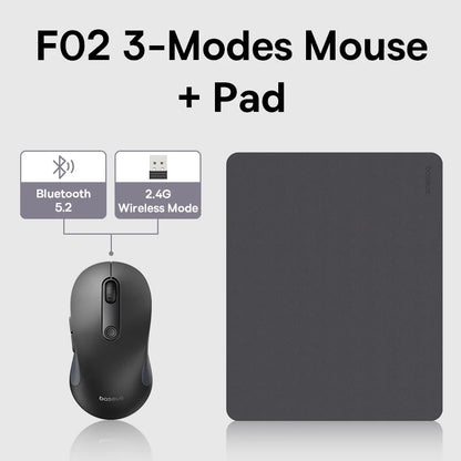 Rato Sem Fios Baseus F02 Ergonomic Dual-Mode (Bluetooth + 2.4GHz) – Silencioso