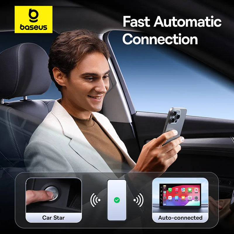 Adaptador CarPlay Sem Fios Baseus (Wired to Wireless) – Conexão Automática Plug & Play