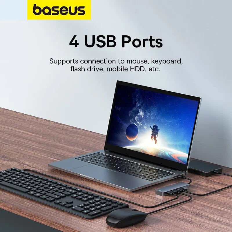 Hub USB 3.0 Baseus de 4 Portas UltraJoy – Multi-Splitter para Portátil e PC