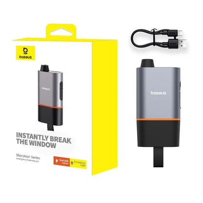 Martelo de Emergência Auto Baseus 3-em-1 – Quebra-Vidros, Corta-Cintos e Lanterna LED