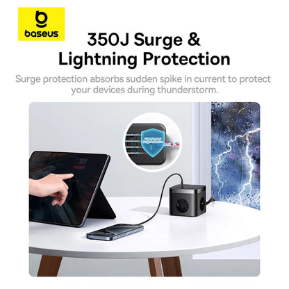 Estação de Carregamento 7-em-1 Baseus GaN 30W – Extensão AC com Portas USB e USB-C