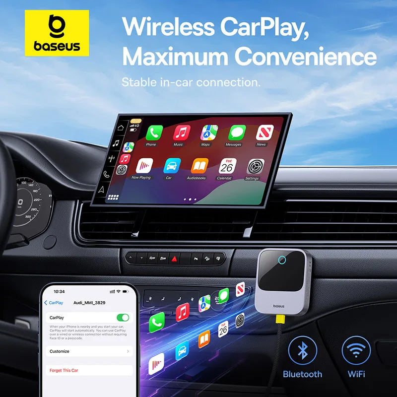 Adaptador CarPlay Sem Fios Baseus (Wired to Wireless) – Conexão Automática Plug & Play