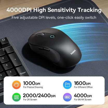 Rato Sem Fios Baseus F02 Ergonomic Dual-Mode (Bluetooth + 2.4GHz) – Silencioso