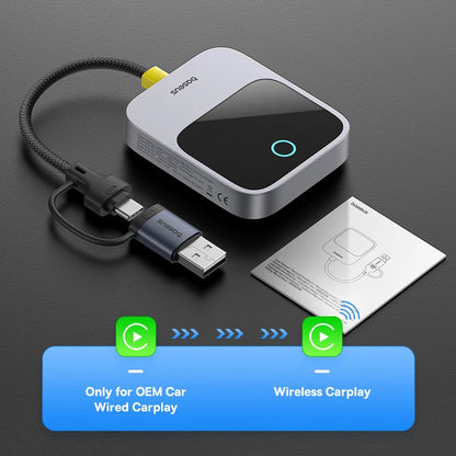 Adaptador CarPlay Sem Fios Baseus (Wired to Wireless) – Conexão Automática Plug & Play