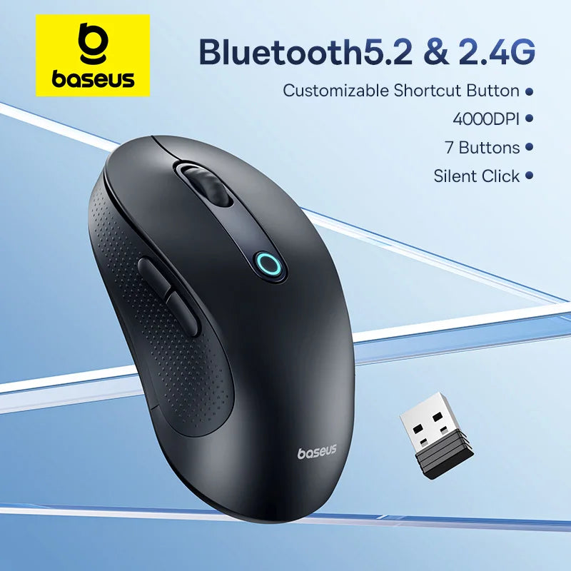 Rato Sem Fios Baseus F02 Ergonomic Dual-Mode (Bluetooth + 2.4GHz) – Silencioso